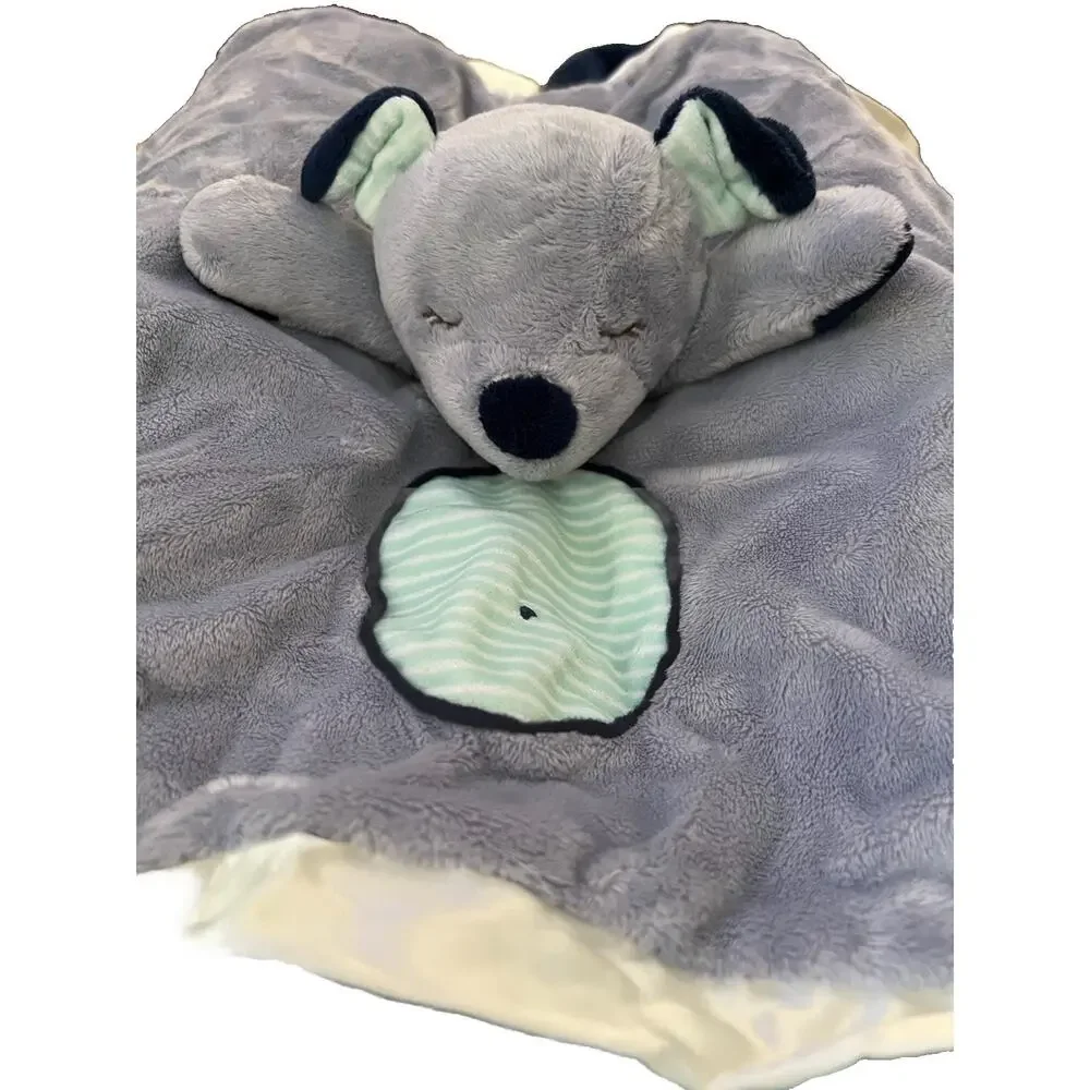 Douglas Baby Gray/Blue/Green Puppy Lovey Blanket Satin Trim 14”x14” Infant+ GUC